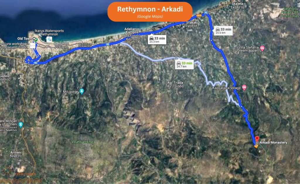 Rethymnon-Arkadi Map