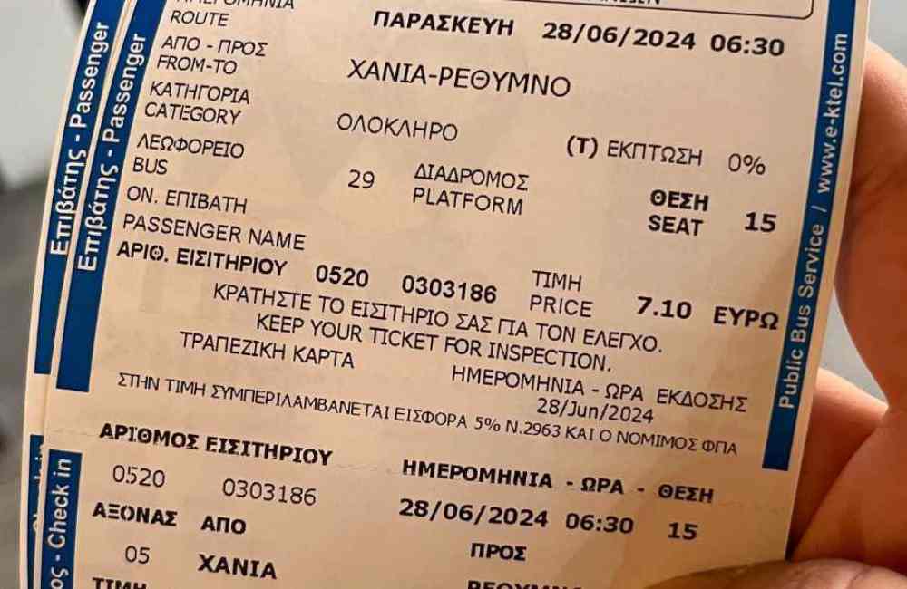 Bus ticket crete, prices in crete